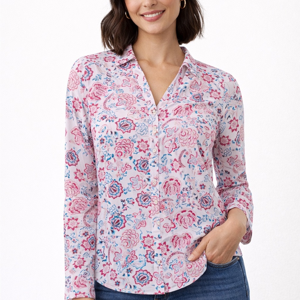 Charter Club  Blush & Blue Bloom Button-Down Blouse
